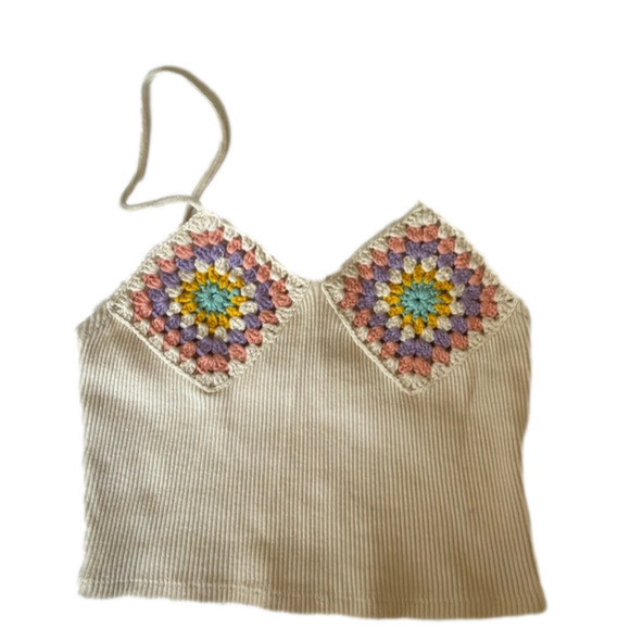 Zara Women's Crochet Granny Square Crop Tank Top - Picture 1 of 6